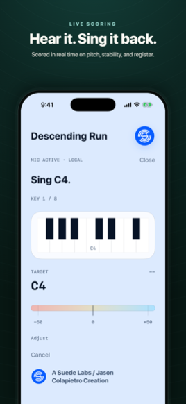 Guided practice screen scoring a sung note